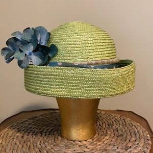 Hat-Light green vintage straw bowler hat